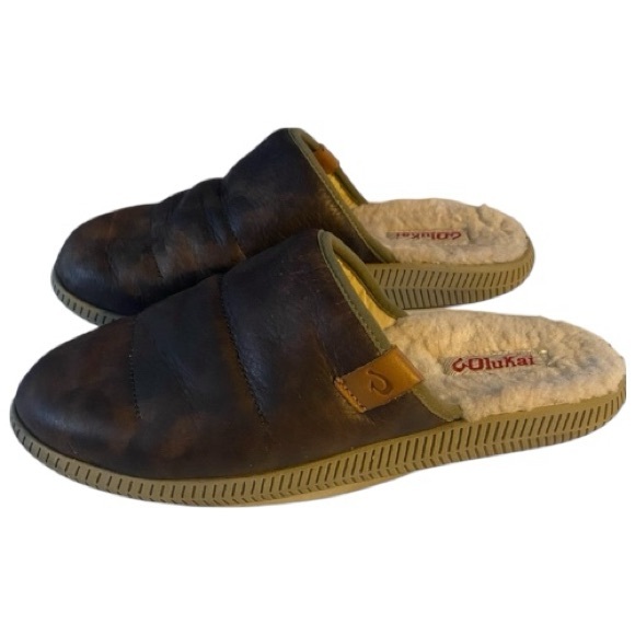 EUC OLUKAI Leather Mules, Slides, Women Sz 10, EUR 41, Men Sz 8, Sherpa, Unisex - Picture 1 of 15